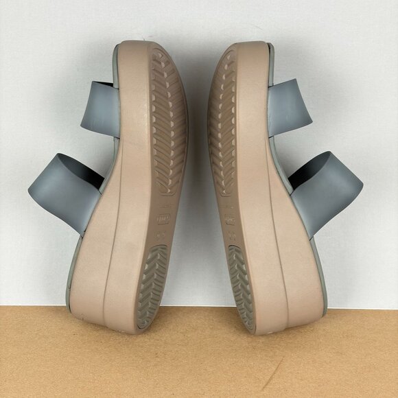 Crocs Brooklyn Mid Wedge Two Strap Sandals Womens 9 Blue/Gray Tan Slip On - Picture 6 of 9